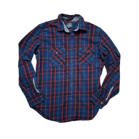 J. CREW Heavyweight Flannel Blue Red Size Medium - Picture 1 of 6
